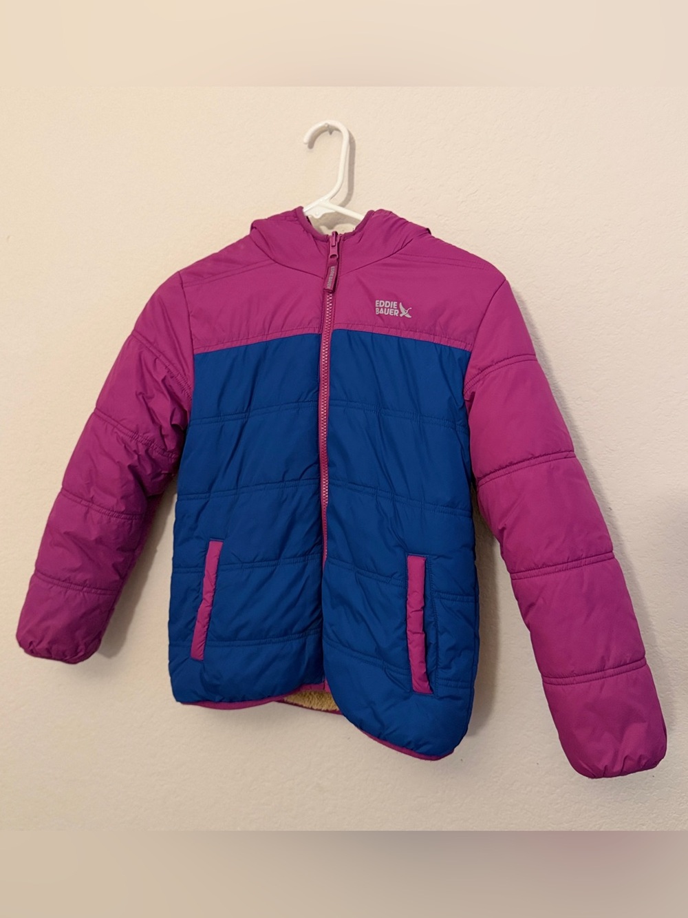 Eddie Bauer Kids Blue & Pink Reversible Puffer Jacket with Hood